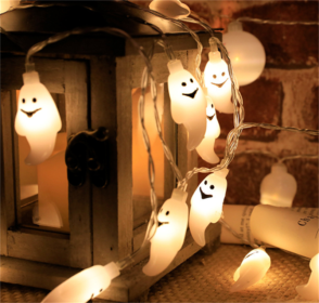 Halloween Battery Remote Control USB LED String Lights (Option: White ghost-1.5meters 10lights warm whit)