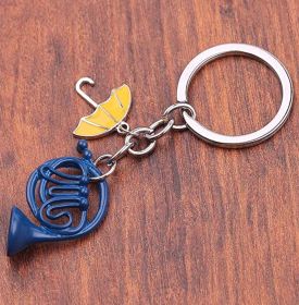 Blue French Horn And Yellow Umbrella Keychain (Color: Blue)