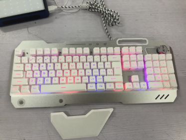 ErgonomicWired Gaming Keyboard with RGB Backlight Phone Holder (Color: White)