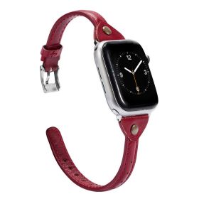 Leather Premium Watch With Small Waist (Option: Red to silver buckle-42mm44mm45mm)