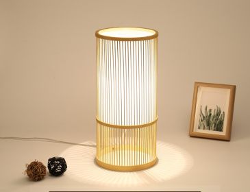 Tea Room Bamboo Woven Table Lamp Study Night Light Adjustable Light Warm Zen Bedside Lamp (Option: Large size without pattern-Dimmer switch)