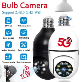 5G Wifi E27 Bulb Surveillance Camera Night Vision Full Color Automatic Human Tracking 4X Digital Zoom Video Security Monitor Cam (Sensor Size: White Camera 32G)