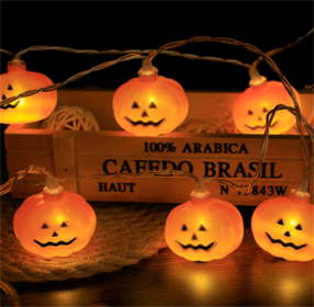 Halloween Battery Remote Control USB LED String Lights (Option: Faceted pumpkin-6meters 40lights warm white)