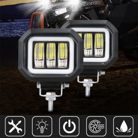 Fog Light With Aperture Angel Eye Motorcycle Spotlight Off-road Vehicle (Option: Blue-Square-2PCS)